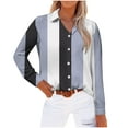 thumbnail image 1 of Long Sleeve Tops for Women Long Sleeve Lapel Collar Button Up L Loose Striped Printed Color Block Casual Shirt Tops,Light Blue 2,2XL, 1 of 4