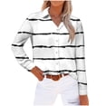 thumbnail image 1 of Long Sleeve Tops for Women Long Sleeve Lapel Collar Button Up L Loose Striped Printed Color Block Casual Shirt Tops,White 1,S, 1 of 5