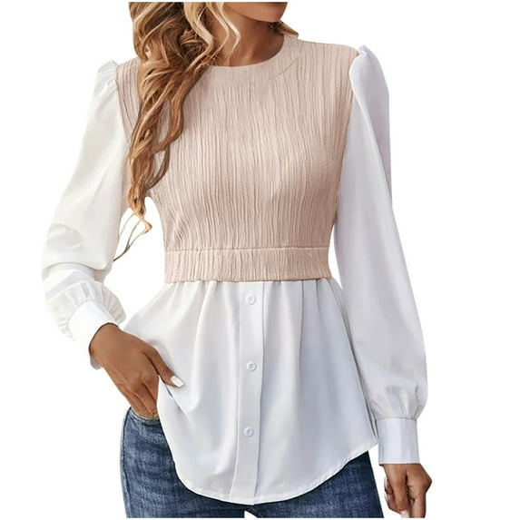 Long Sleeve Tops for Women Pack Cap Sleeve Tops for Women Fashion Sleeve Round Neck Casual Stitching Tops Blouse