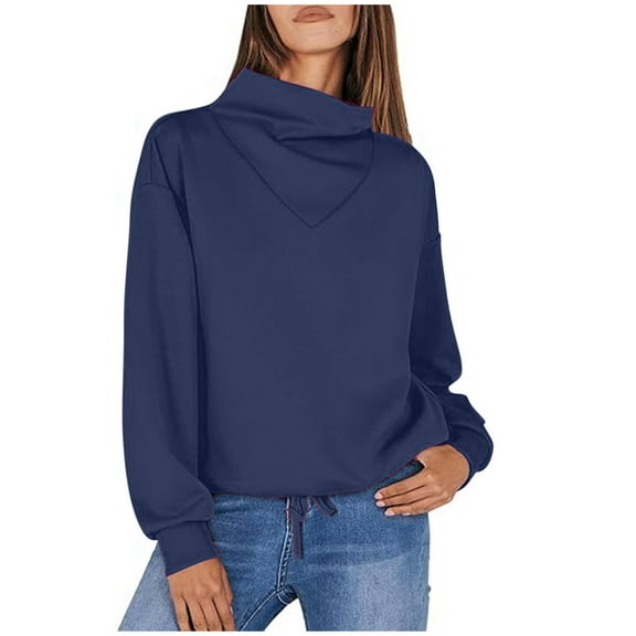 Long Sleeve Tops for Women Plus Size Trendy Pullover Sweatshirts Cowl Neck Cute Fall Winter Casual Loose Fitting Tops,Navy,M