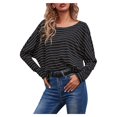 thumbnail image 1 of Long Sleeve Tops for Women Round Neck Stripe Print Basic Blouse Casual Loose Fit Comfy Autumn Fall Tunic Shirt, 1 of 6