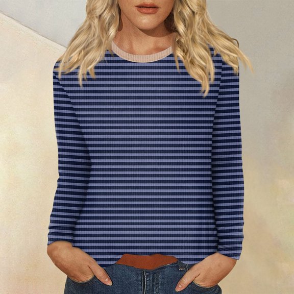 Long Sleeve Tops for Women T-Shirt Casual Print Tops T Shirt Round Neck Pullover Blouse