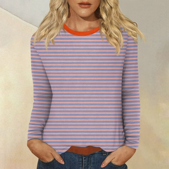 Long Sleeve Tops for Women T-Shirt Casual Print Tops T Shirt Round Neck Pullover Blouse