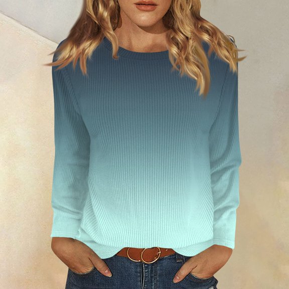 Long Sleeve Tops for Women T-Shirt Casual Print Tops T Shirt Round Neck Pullover Blouse