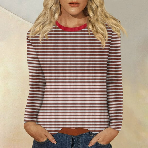 Long Sleeve Tops for Women T-Shirt Casual Print Tops T Shirt Round Neck Pullover Blouse