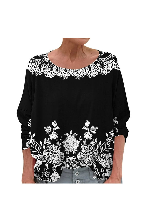 Long Sleeve Tops for Women Trendy Boat Neck Boho Polka Dot Shirts Casual Loose Workout Holiday Work Blouse