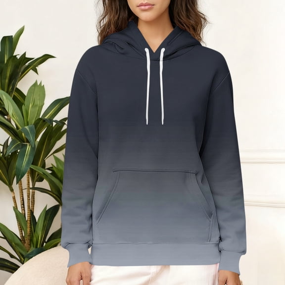 Long Sleeve Tops for Women Trendy New Fashion Women's Casual Print Long Sleeve Hooded Sweatshirt Drawing Pocket Tops Blouse Style B-24 Black XL