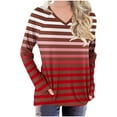 thumbnail image 1 of Long Sleeve Tops for Women with Pockets Striped Print V Neck Loose Tunic T-shirts Casual Spring Fall Tees (L, Red), 1 of 6