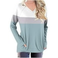 thumbnail image 1 of Long Sleeve Tops for Women with Pockets Striped Print V Neck Loose Tunic T-shirts Casual Spring Fall Tees (XL, Light Blue), 1 of 5