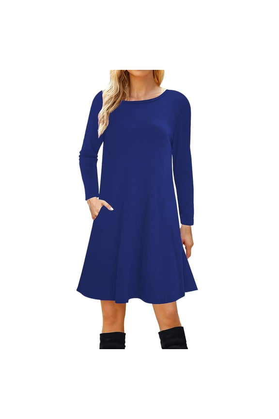 Long Sleeve Tshirt Dresses For Women Plus Size With Pockets Loose Swing Dress Summer Fashion Adorable Dress For Woman