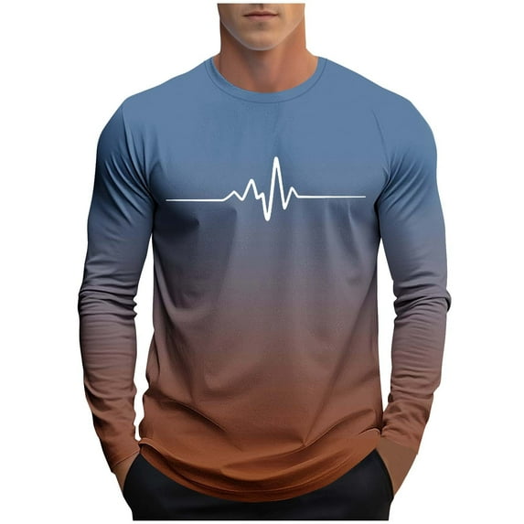 Long Sleeve Tshirts Casual T-shirts for Men Gradient Color/Striped Muscle Tee Shirt Workout Running Tops (3XL, Coffee 01)