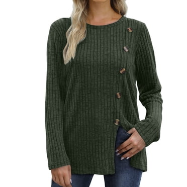 APEIYU Women's Long Sleeve Tunic Sweater - Lightweight Button Front Top With Side Slits