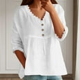 thumbnail image 1 of Long Sleeve Tshirts Shirts For Women Solid Color Loose Button Classic Elegant Casual Tunic Tops Comfy Soft Summer Work Tee Pullover Outfits White L, 1 of 5
