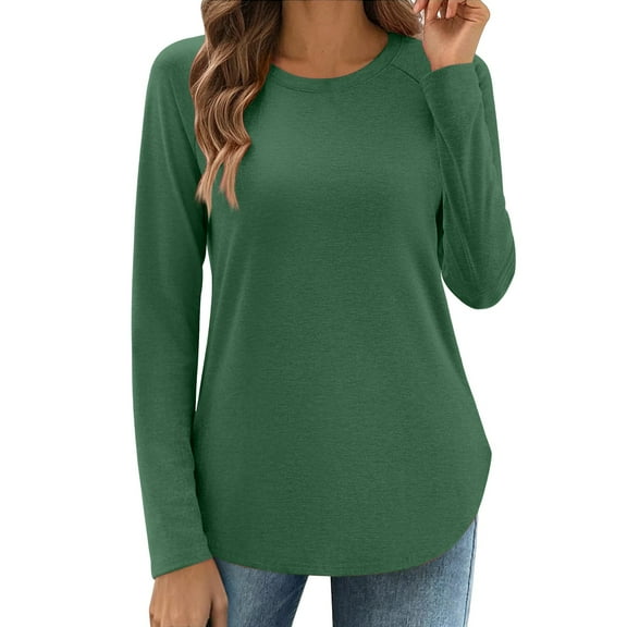 Long Sleeve Tunic Tops for Women, Yigetop Long Sleeve Shirts for Women Crew Neck Casual Fall Fashion Blouses Basic Tops Work Clothes Tunic Tee Shirts for Women Green XL