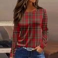 thumbnail image 1 of Long Sleeve Tunic Tops for Women Casual Crewneck Plaid T Shirts Elegant Fall Winter Sweaters Loose Fit Chic Blouse Wine L, 1 of 6