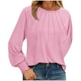thumbnail image 1 of Long Sleeve Tunic Tops for Women Fall Solid Color Chic Ruched Womens Tee Shirts Dressy Casual Pink 2XL, 1 of 4