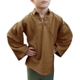thumbnail image 1 of Long Sleeve Turn-Down Collar Boys Kids Solid Lace-Up Blouse Tops 4-15 Years, 1 of 4
