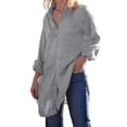 thumbnail image 1 of Long Sleeve Turn-Down Collar Long Button-Down Blouse Cover Up Tops, 1 of 5
