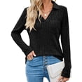 thumbnail image 1 of Long Sleeve Turn-Down Collar Women V-Neck Casual Knit Hoodies Tops, 1 of 4