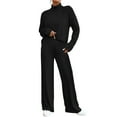 thumbnail image 1 of Long Sleeve Turtleneck Casual Solid Color Polyester Two Piece Set Of Tops And Pants,Women's High Neck 2 Sweatsuit Knit Sweater Wide Leg Pants Outfits, 1 of 8