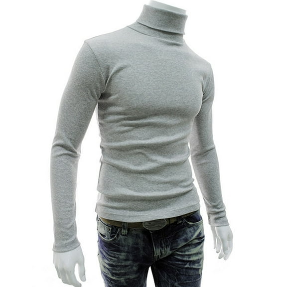 Long Sleeve Turtleneck Men Pullover Soft Solid Color Stretchy Knitted Shirt for Autumn Winter