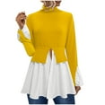 thumbnail image 1 of Long Sleeve Turtleneck Shirts for Women Peplum Hem Casual T-Shirt Fashion Fall Casual Loose Fit Patchwork Blouses (Yellow S), 1 of 6