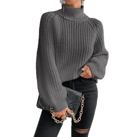 Long Sleeve Turtleneck Sweater Women Winter Pullover Polyester Knit Top Loose Fit Cable Weaving Comfortable Winterwear