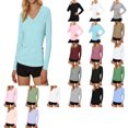 thumbnail image 1 of Long Sleeve UPF 50+ UV Protection Sun Shirts for Women V Neck Lightweight Athletic Running Gym Workout Tops(Blue,L), 1 of 8