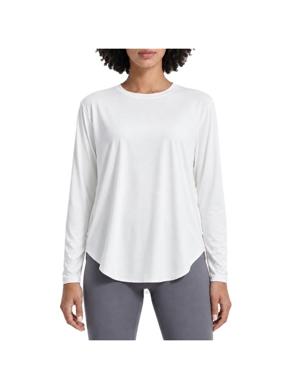 Long Sleeve UPF 50+ Workout Tops for Women, Running Sun Shirts, UV Athletic Pilates Quick Dry Lightweight Split Back L