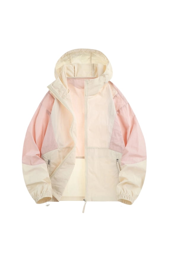 Long Sleeve UV Protection Shirts Men Full Zip Hooded Jacket UPF 50+ Lightweight Windbreaker with Side Zipper Pockets for Hiking