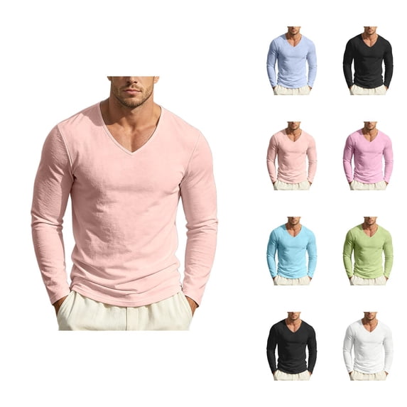 Long Sleeve Undershirt Men Lightweight V Neck Loose Casual Plain Shirt Base Layer Tees
