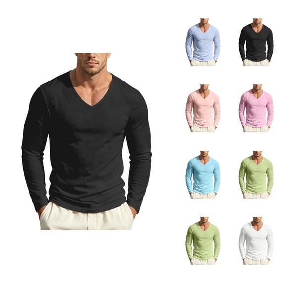 Long Sleeve Undershirt Men Lightweight V Neck Loose Casual Plain Shirt Base Layer Tees