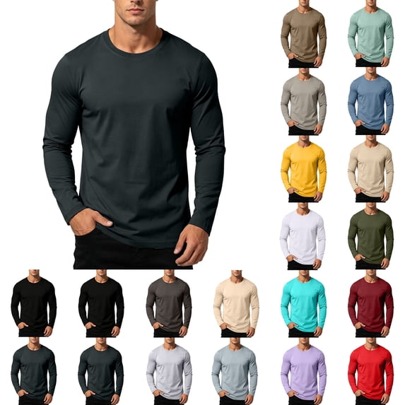Long Sleeve Undershirt Zaewscy Men's Round-neck Undershirt And Winter Casual Wear Outer Wear Or Inner Wear Regular Shoulder Color Cultural Undershirt Long-sleeved T-shirt To Navy XXXL