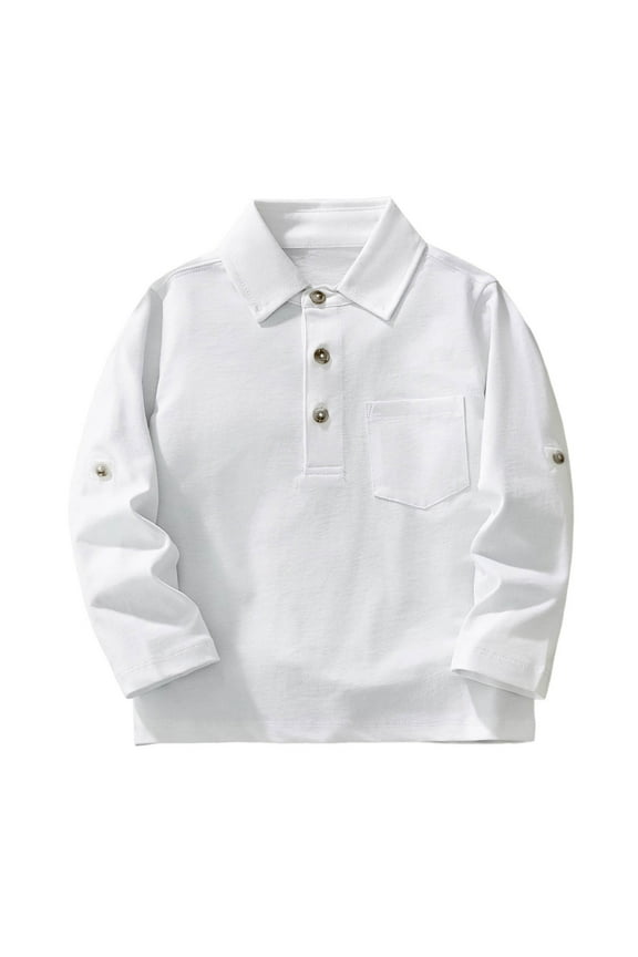 Long Sleeve Uniform Shirts For Girls Cotton School Polo Shirts With Button For Kids White 9 Y -10 Y