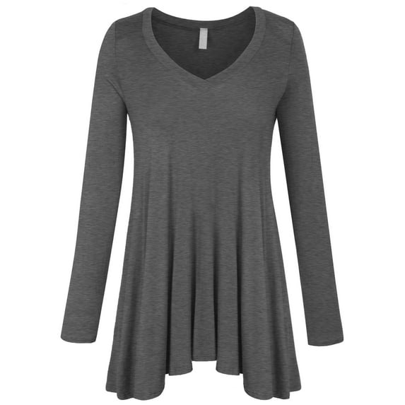 Long Sleeve V Neck Flattering Comfortable Fit Tunic Top