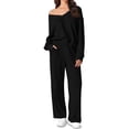 thumbnail image 1 of Long Sleeve V-Neck Knit 2 Pieces Sets Casual Sport Knit Tops & Wide Leg Pants Suit, 1 of 5