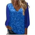 thumbnail image 1 of Long Sleeve V Neck Shirts for Women Trendy Sequin Soft Velour Tunic Tops Casual Solid Color Wedding Party Clothing(Blue,L), 1 of 5