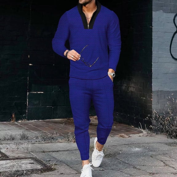 Long Sleeve V-Neck Sports T-Shirt And Pants Set (M, Blue)