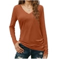 thumbnail image 1 of Long Sleeve V Neck Tops for Women Solid Color Fitted Plain Tshirts Casual Spring Tee Shirt Base Fall Clothes (2XL, Orange), 1 of 6