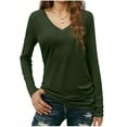thumbnail image 1 of Long Sleeve V Neck Tops for Women Solid Color Fitted Plain Tshirts Casual Spring Tee Shirt Base Fall Clothes (XL, Army Green), 1 of 6