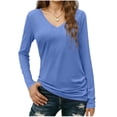 thumbnail image 1 of Long Sleeve V Neck Tops for Women Solid Color Fitted Plain Tshirts Casual Spring Tee Shirt Base Fall Clothes (XL, Blue), 1 of 6