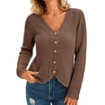 thumbnail image 1 of Long Sleeve V-neck Women Crochet Cardigan Casual Button Down Sweater, 1 of 6