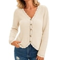 thumbnail image 1 of Long Sleeve V-neck Women Crochet Cardigan Casual Button Down Sweater, 1 of 6