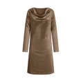 thumbnail image 1 of Long Sleeve Velvet Dress,Womens Velvet Solid Color Cowl Neck Dress Long Sleeve Elegant Casual Warm Luxurious formal Party Evening Fashion Outfit Brown Xxl, 1 of 9