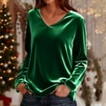 thumbnail image 1 of Long Sleeve Velvet Tops for Women V-Neck Casual Loose Fit Dressy Tunic Blouse, 1 of 7