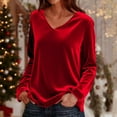 thumbnail image 1 of Long Sleeve Velvet Tops for Women V-Neck Casual Loose Fit Dressy Tunic Blouse, 1 of 7