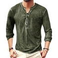 thumbnail image 1 of Long Sleeve Vintage Washed Men Casual Henley Shirt Male Button Down Blouse, 1 of 3