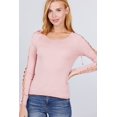 thumbnail image 1 of Long Sleeve W/strappy Detail Round Neck Rib Sweater Top, 1 of 5