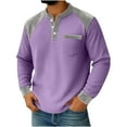 thumbnail image 1 of Long Sleeve Waffle Shirts for Men Quarter Button V Neck Sweatshirt Velvet Patchwork Lightweight Golf Pullover Sweater Blouse Men Sweatshirts Purple XL, 1 of 7