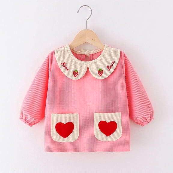 Long Sleeve Waterproof Bibs, Unisex Feeding Apron With Large Pocket, Cute Cartoon Design for Infant Toddler Pink 4-5 Years